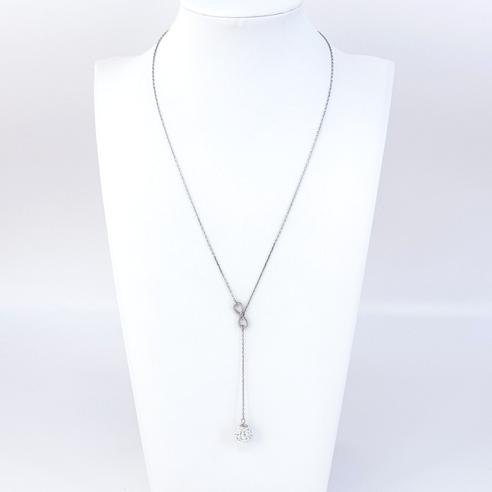Estate Sterling Silver 925 Lariat Infinity Crystal Drop Necklace 15.5"-17.5"